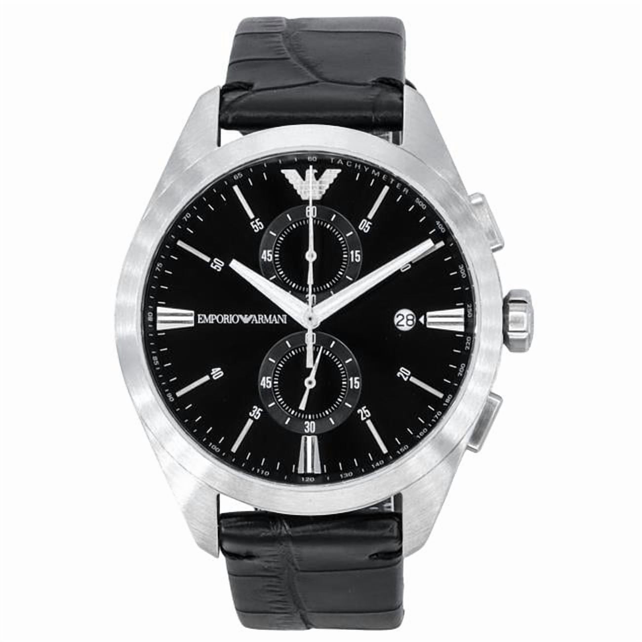 Emporio Armani Claudio Chronograph Black Leather Strap Black Dial ...
