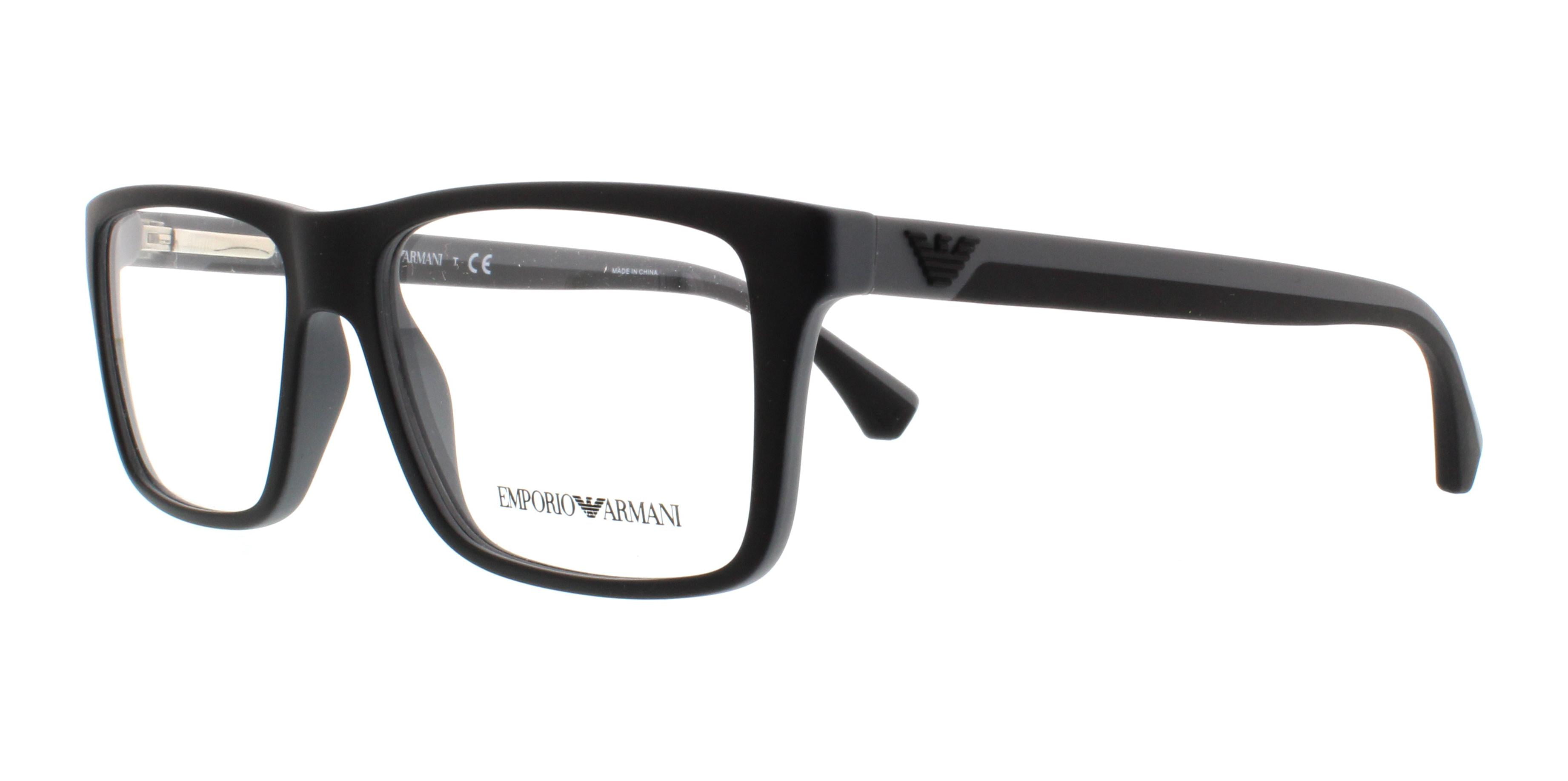 Emporio Armani EA 3034 Plastic Unisex Square Eyeglasses Rubber Black Grey 55mm Adult Walmart