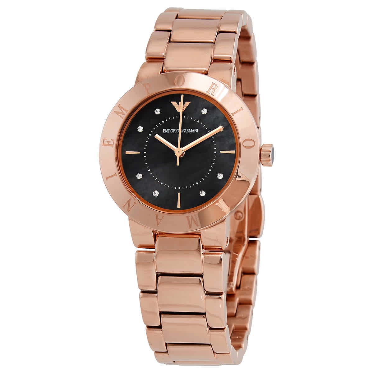 EMPORIO ARMANI 腕時計 Greta ブラックパール Rゴールド AR11251 Emporio Armani Greta Quartz Crystal Black Dial Ladies Watch