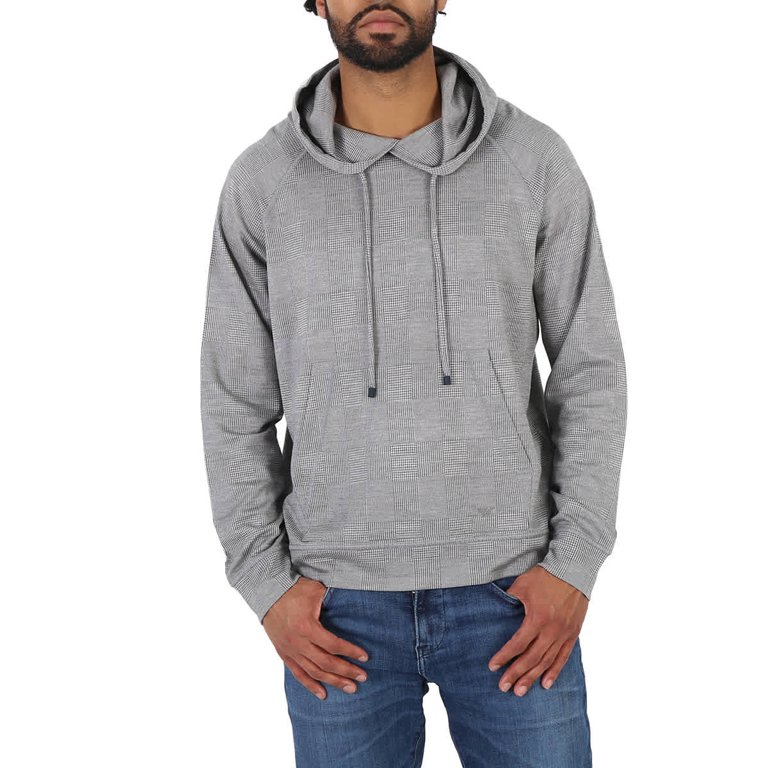 トップス EMPORIO ARMANI HOODED JERSEY Emporio Armani Grigio Prince Of Wales Eucalyptus Wool-Blend