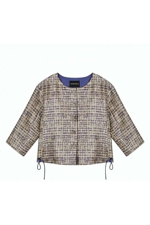Jacquard Geometric Pattern Boxy Fit Jacket (Women's)