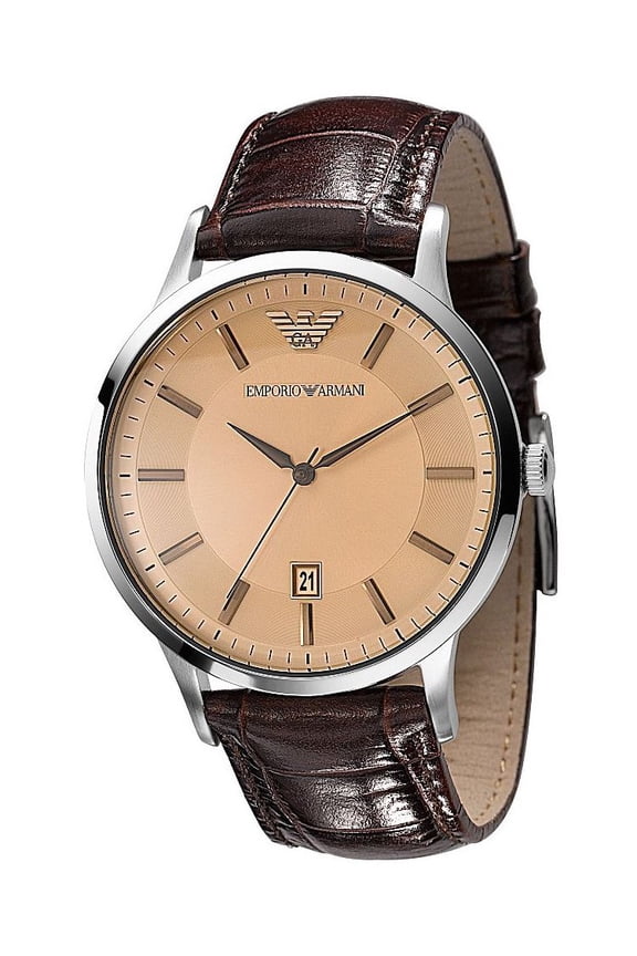 Men's Armani Emporio AR2427 Stainless Steel Case Brown Leather Watch