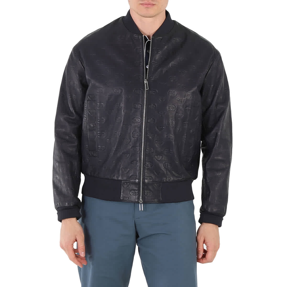 Emporio Armani Men s Black Logo Embossed Blouson Bomber Jacket Brand Size 48 US Size 38 Walmart