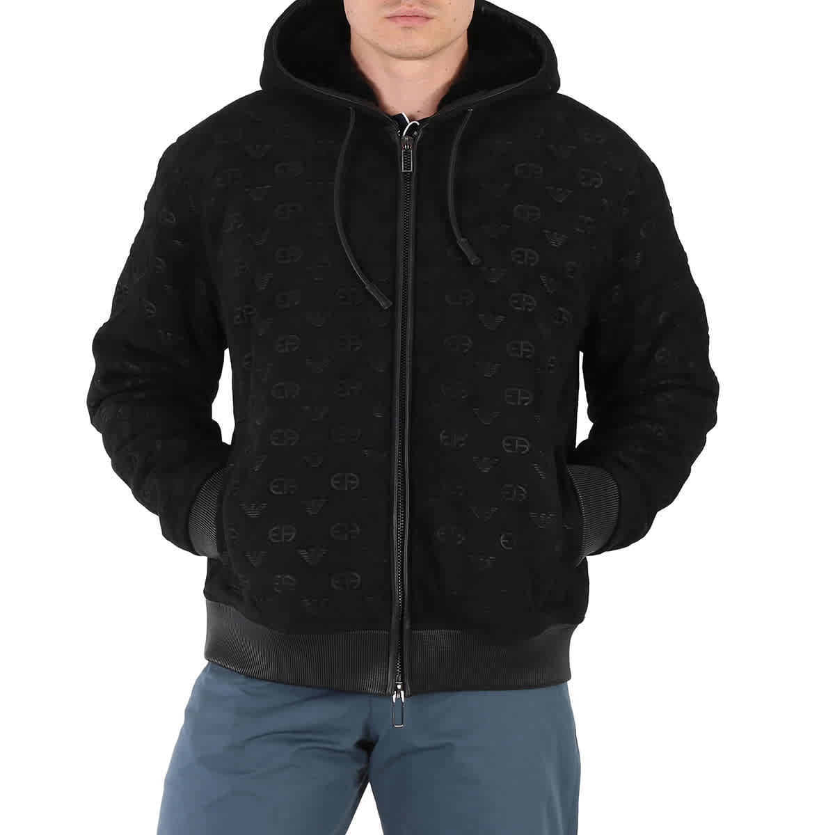 Emporio Armani Men's Black Logo-Embroidered Blouson Jacket, Brand Size 54  (US Size 44)