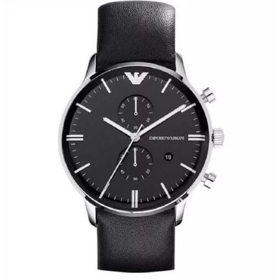 Emporio Armani Gianni Chronograph Black Dial Black Leather Strap Watch For Men - AR0397