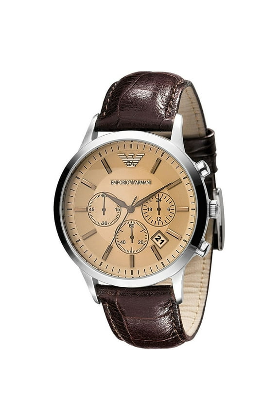 Men's Classic Chronograph Cream Face Brown Leather Strap Watch AR2433
