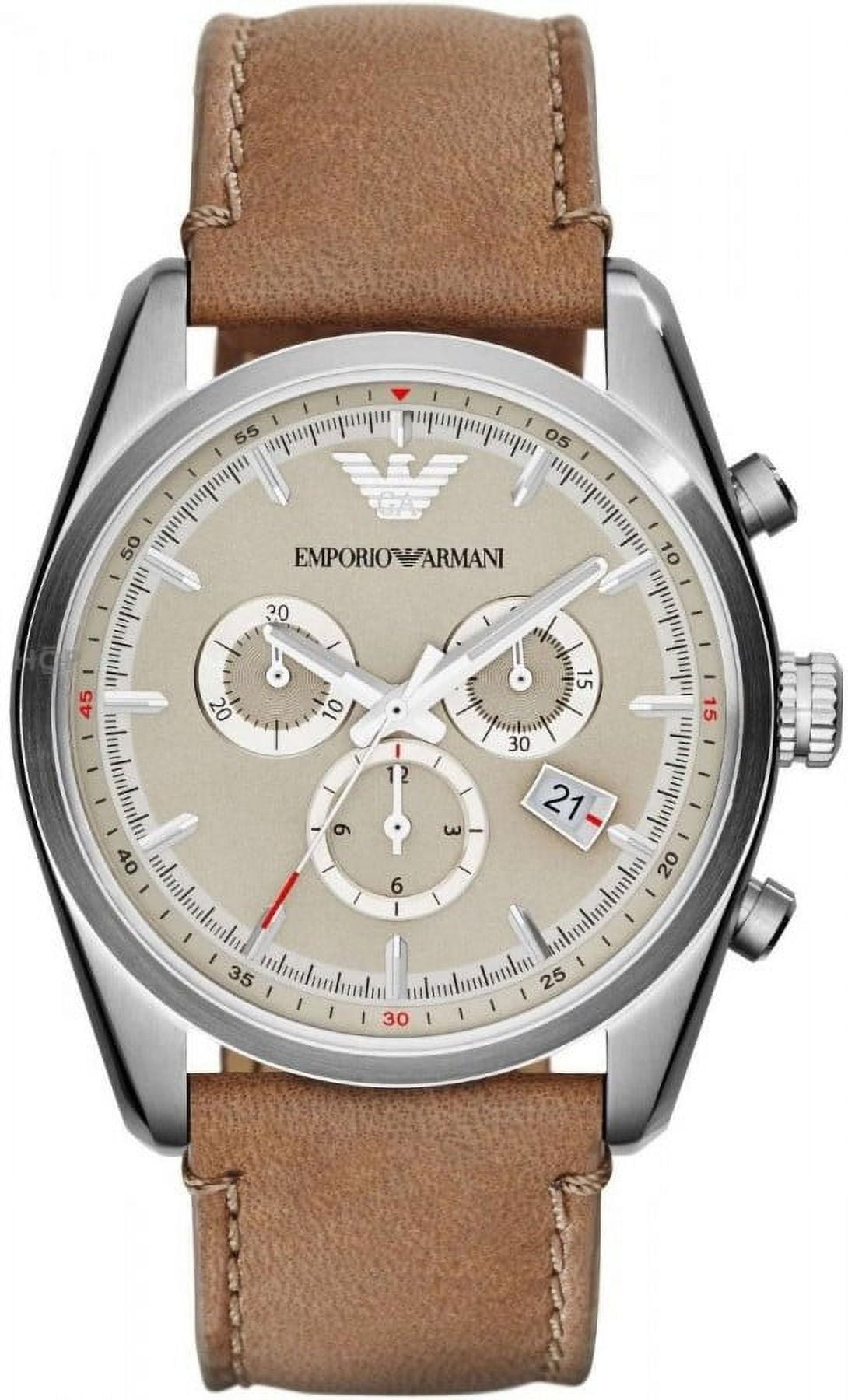 Emporio Armani Men\'s Sportivo 42.5mm AR6040 Brown Quartz Dial Steel Case Analog Leather Cream Band Watch