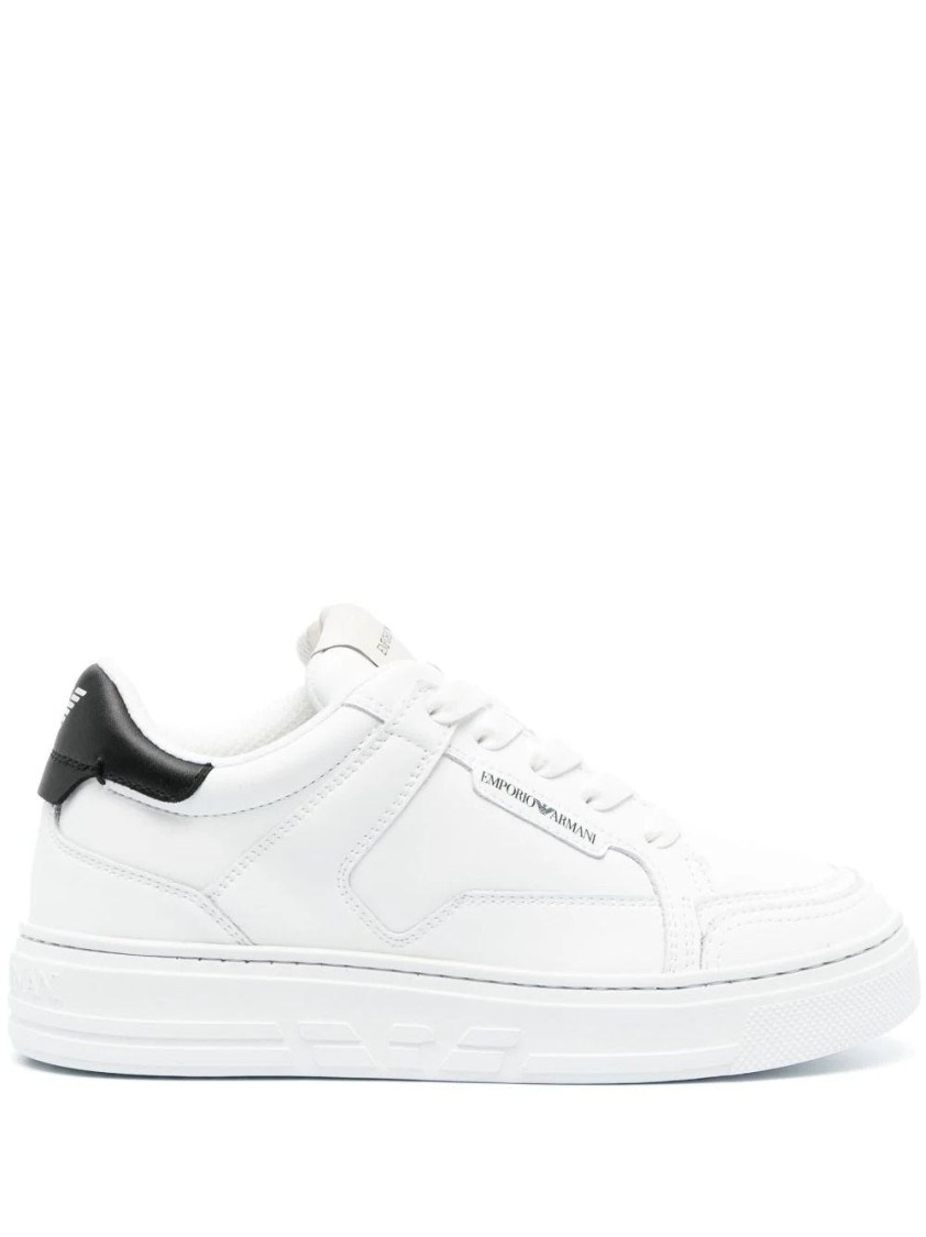 Emporio Armani Minimalist White Trainers With Contrasting Heel Tab 