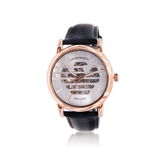 Emporio Armani Rose Gold-Tone Leather Automatic Mens Watch