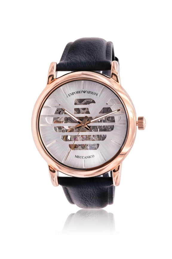 Emporio Armani Rose Gold-Tone Leather Automatic Mens Watch