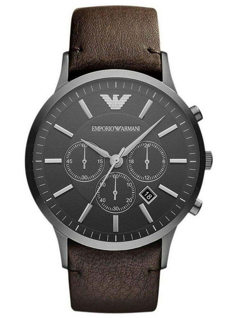 Emporio Armani Sportivo Chronograph Black Dial Brown Leather Men's