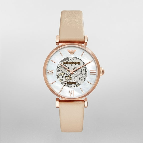 Emporio Armani Women's Automatic Meccanico Beige Leather Strap Watch 32mm AR60001