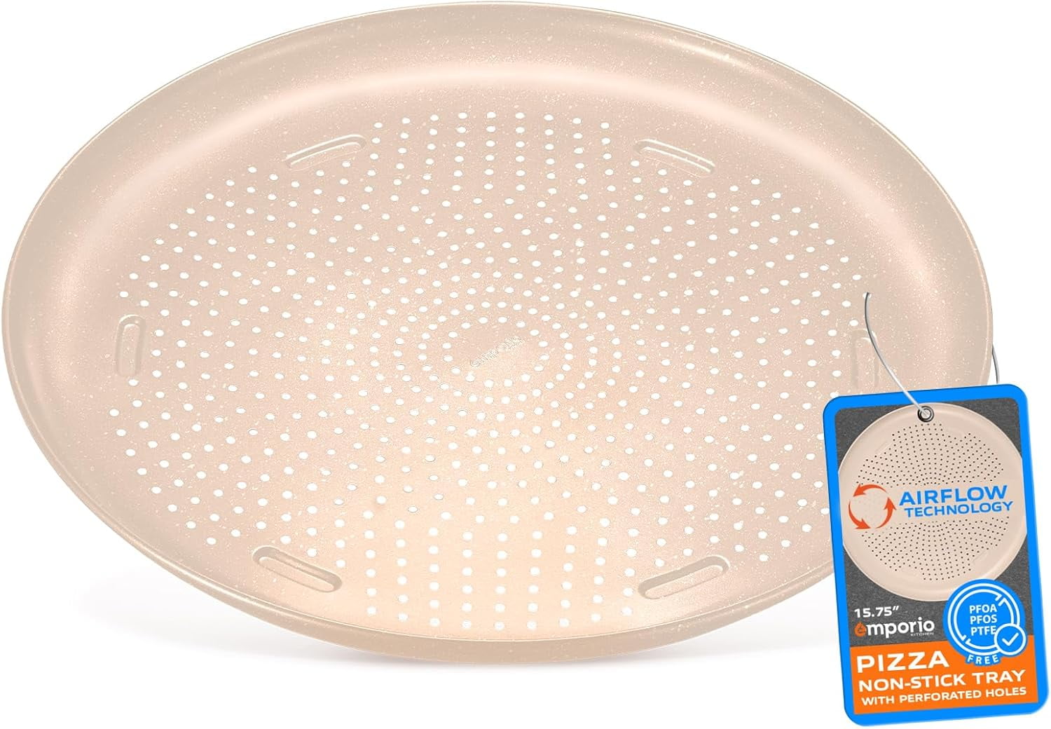 Emporio Kitchen Pizza Baking Pan - 15.75-Inch Round Perforated Carbon Steel Tray with Non-Stick White Marble Coating, Airflow Design, Dishwasher & Oven Safe (Up to 450°F) White - Walmart.com
