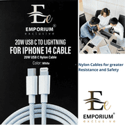 Emporium Exclusive | 3ft Lightning USB to USB C Cable | White Cabo Infinity Line | Compatible Lightning Cable with iPhone 7 to 14 | 1 Count
