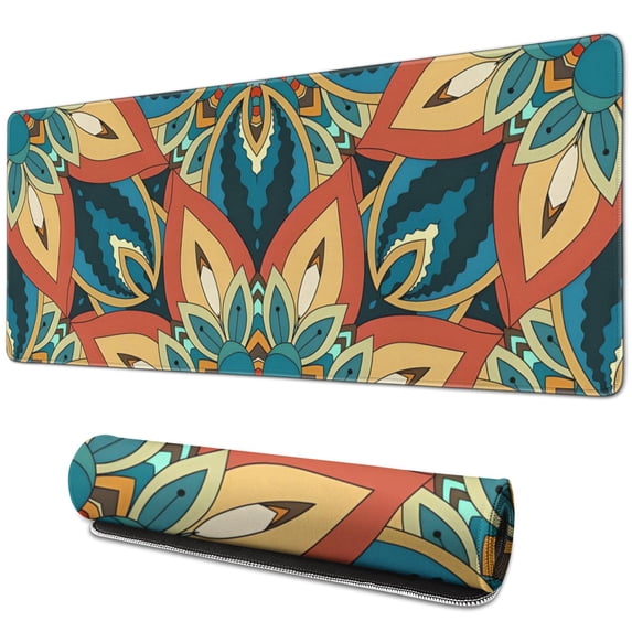 Empower Your Workspace: Small Custom Mouse Mat - Floral Mandala Design, Non-Slip, Stitched Edge, Waterproof, Ideal for Gaming and Office (31.5 X 11.8 Inch)