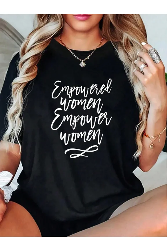 Empowered Women Empower Women T-Shirt Retro Feminist Motivational Graphic Tee for Women Black Short Sleeve Inspirational Quote Top