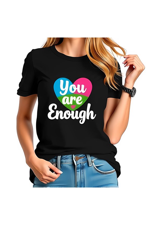 Empowering Cotton Short Sleeve Shirt With Multi-Colored Heart Graphic