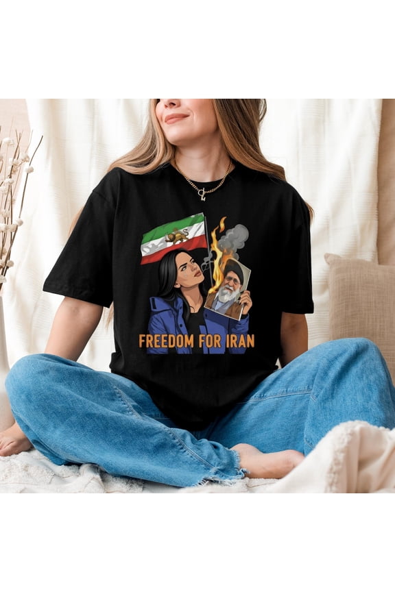Empowering Freedom for Iran Protest T-Shirt with Lion and Sun Flag Design for Activists