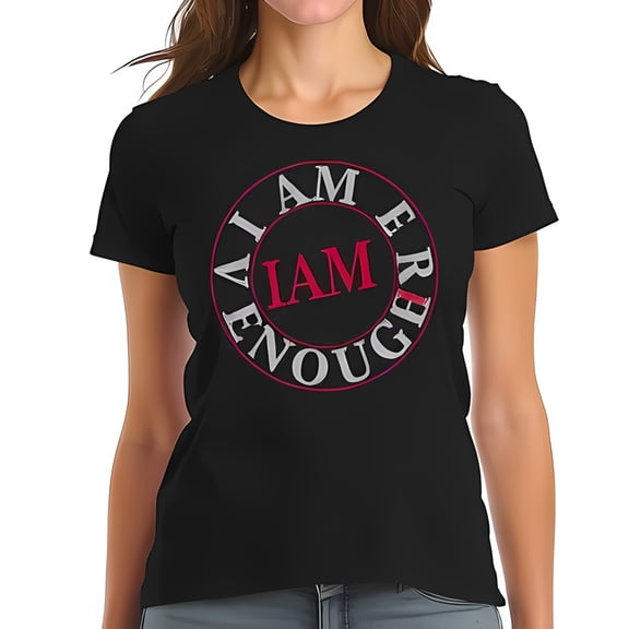 Empowering " I AM ENOUGH " Graphic Cotton Short Sleeve T-Shirt - Bold Red Design on Black Fabric