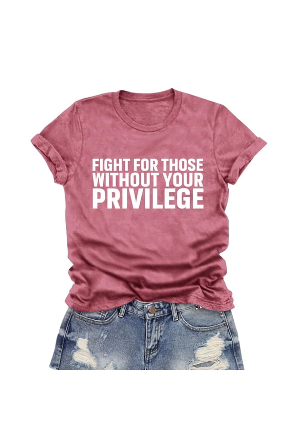 Empowering Pink Short-Sleeve Human Rights Slogan Letter Print T-Shirt for Women's Equality Advocacy