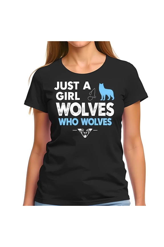 Empowering Women's Cotton Short Sleeve T-Shirt - " Just a Girl Who Wolves " with Bold Wolf Graphic & Playful Font Design