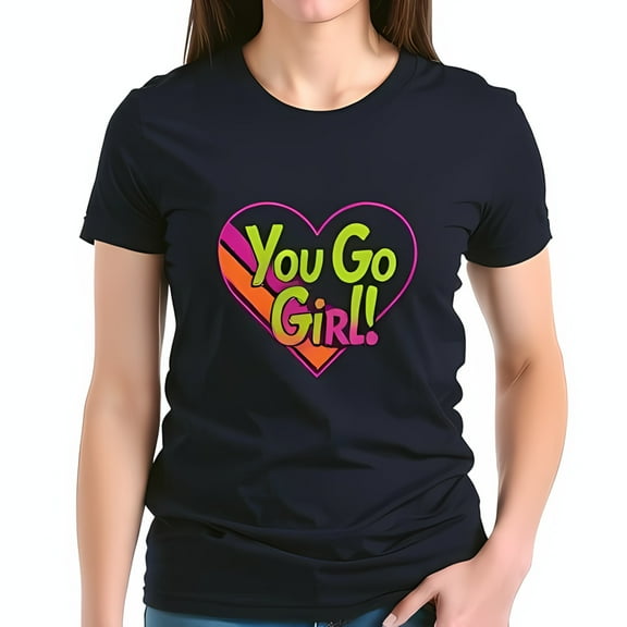 Empowering Women's Cotton Short Sleeve T-Shirt with Colorful Heart Graphic & " You Go Girl " Design