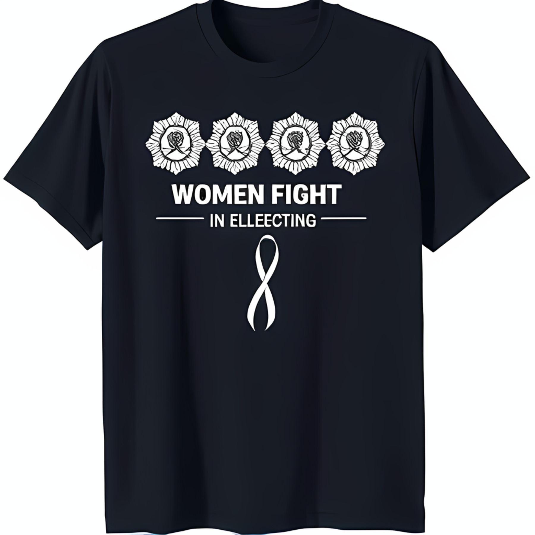 Empowering Women's Head Design TShirt Blue with 'WOMEN FIGHT' & Ribbon