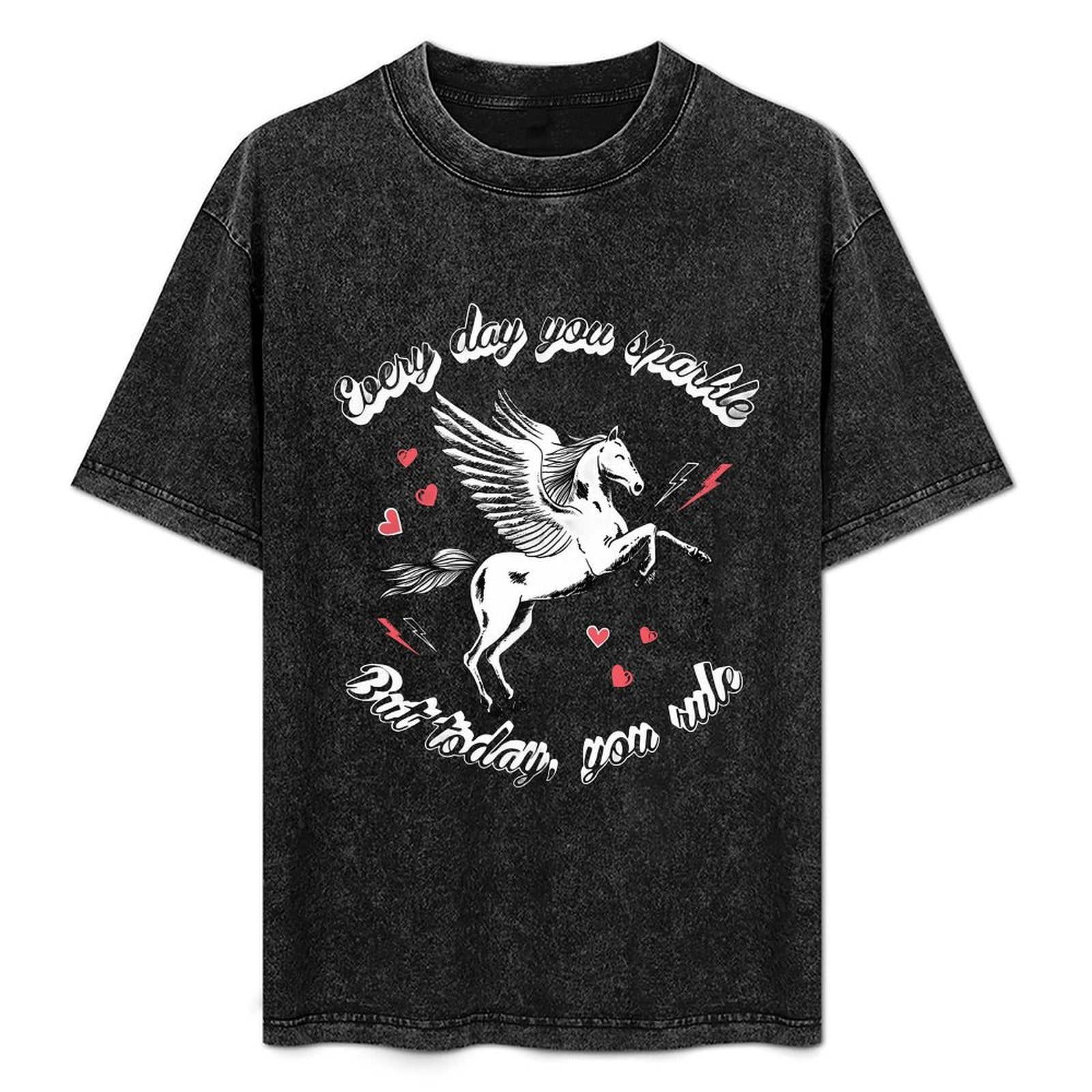Empowering Womens Graphic TShirt Black Distressed Tee with Pegasus