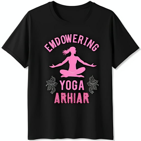 Empowering Yoga T-Shirt for Women Black Tee with Pink Script