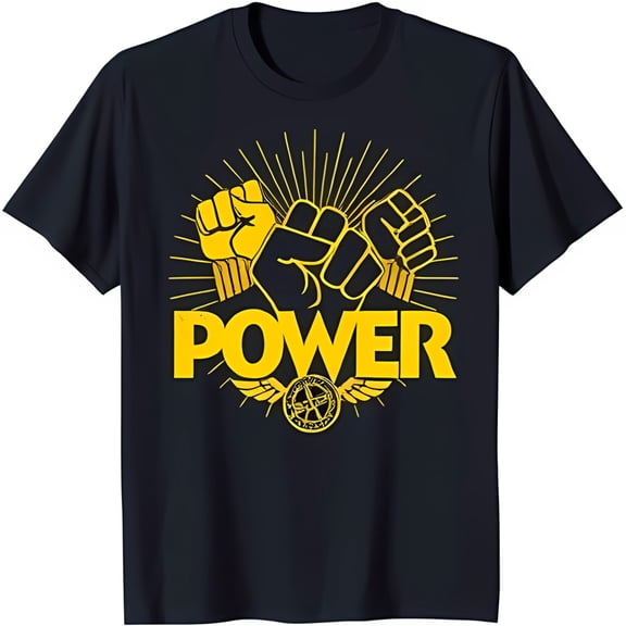Empowerment Black T-Shirt with Intertwined Fists & 'Power' Graphic