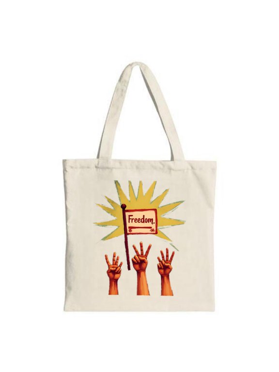 Empowerment Tote Bag - Canvas featuring raised fists design with ' Freedom ' for solidarity Perfect for shopping and travel