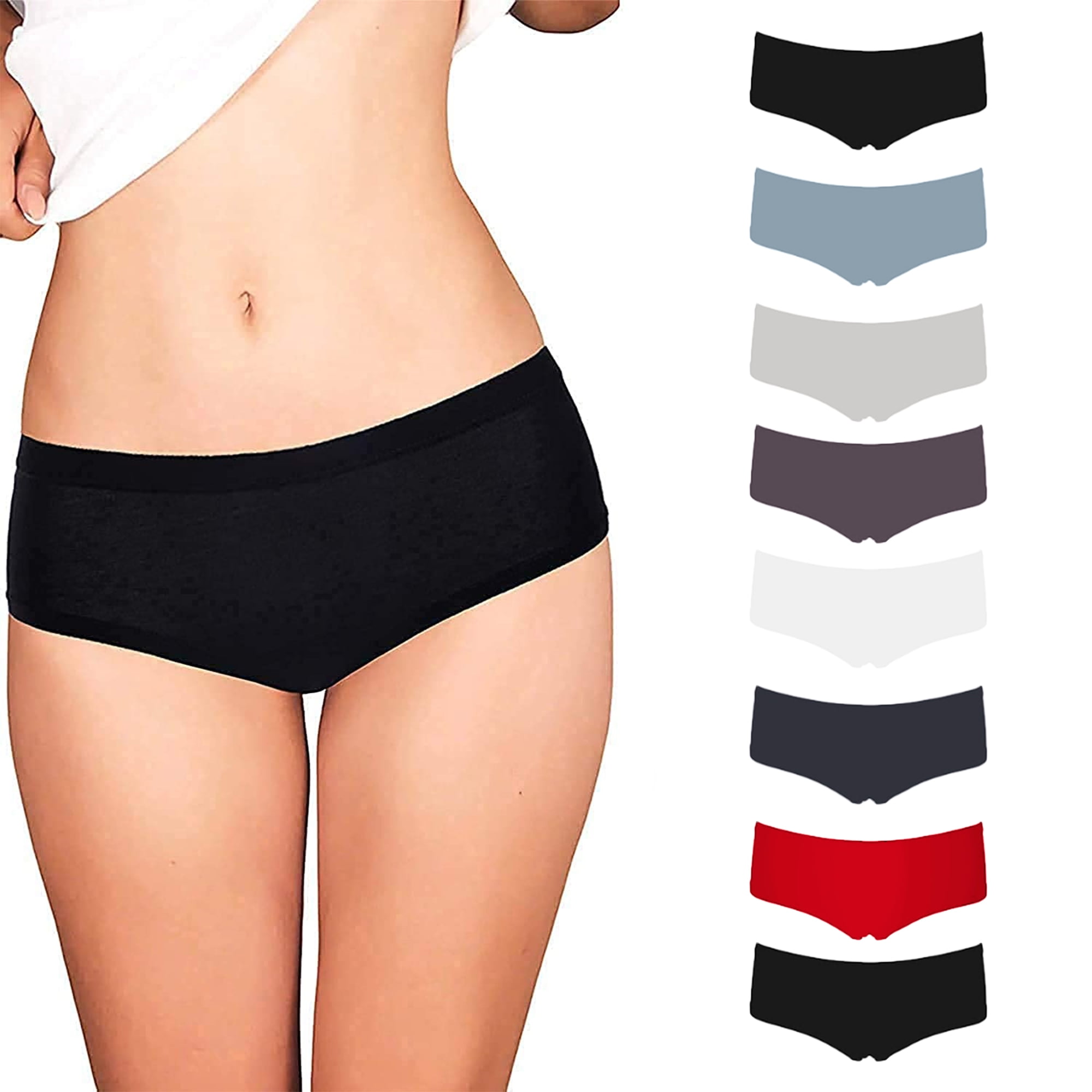 Emprella Bikini Cheeky Hipster Thong Boy Shorts Breathable Elastic  Waistband Seamless Solid Print Casual Panty (Women's) 8 Pack