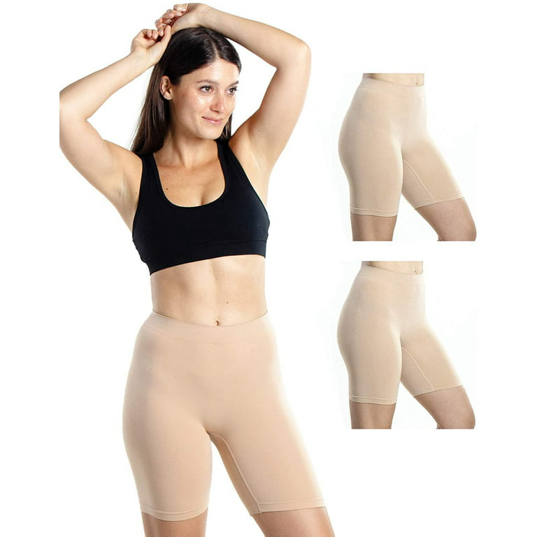 Emprella Nude Slip Shorts for Under Dresses, 2 Pack Womens Seamless Bike  Short
