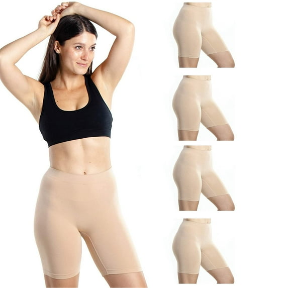 Emprella Nude Slip Shorts for Under Dresses, 4 Pack Womens Seamless Bike Short - XL