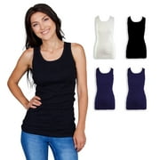 Emprella Ribbed Racerback Tank Tops for Women 4-Pack Black / Grey / White