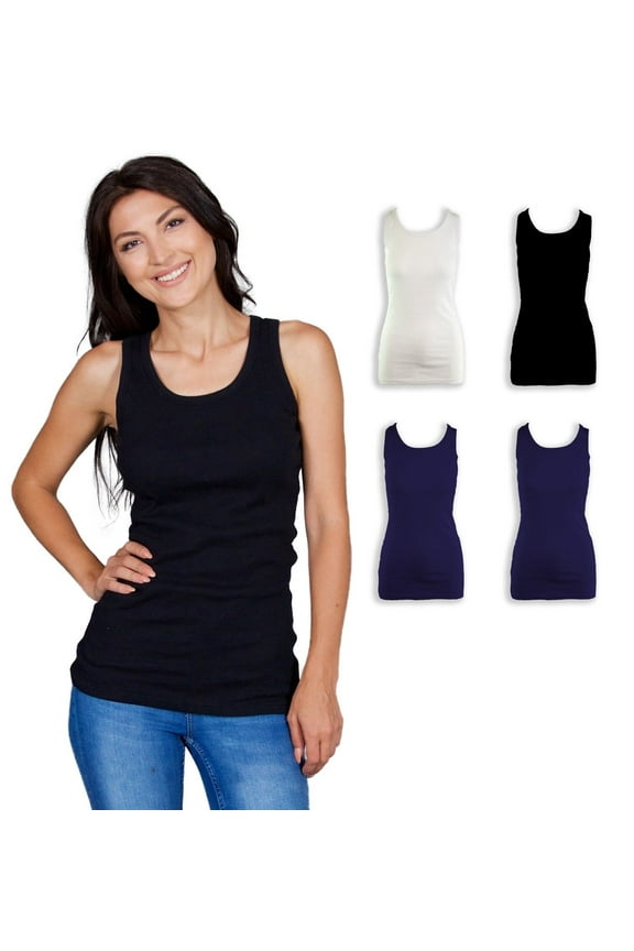 Ribbed Racerback Tank Tops for Women 4-Pack (Black / Grey / White)