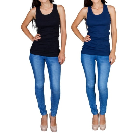 Emprella Tank Tops for Women 2-Pack Ribbed Racerback Tanks - Black/Navy - Extra Large