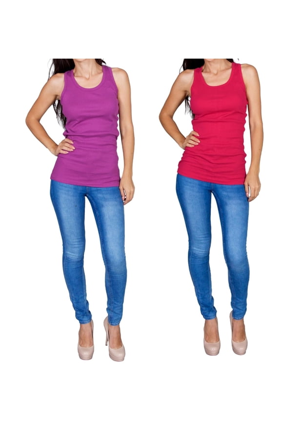 Tank Tops for Women 2-Pack Ribbed Racerback Tanks - Purple/Red - Small