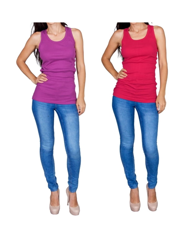 Tank Tops for Women 2-Pack Ribbed Racerback Tanks - Purple/Red - Small