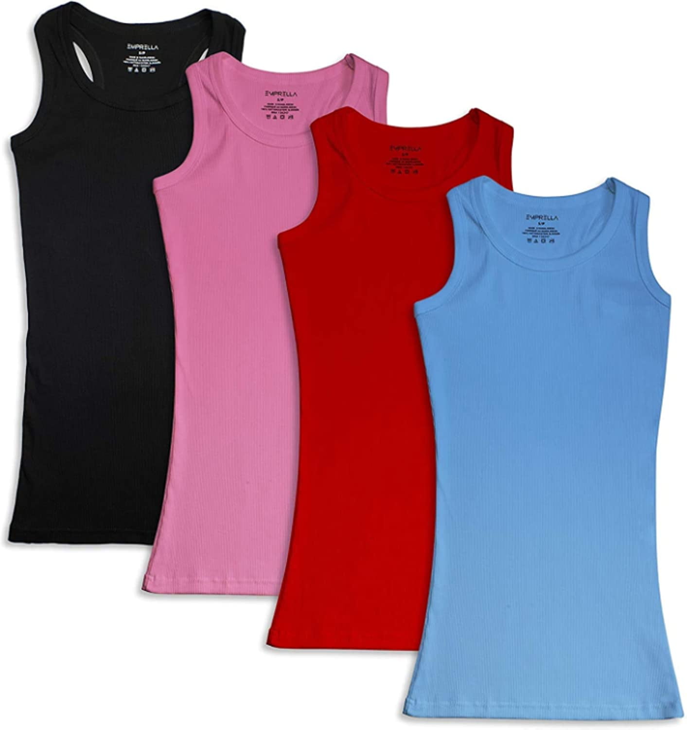 Emprella Tank Tops for Women, 4 Pack Ribbed Racerback Tanks (Small,  Assorted) at  Women's Clothing store