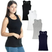 Emprella Tank Tops for Women, 4 Pack Ribbed Racerback Tanks (Extra Large)