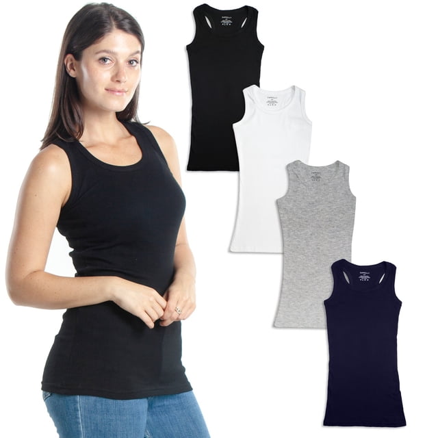 Emprella Cotton Tank Tops for Women, Soft 4 Pack Ribbed Racerback Tanks ...