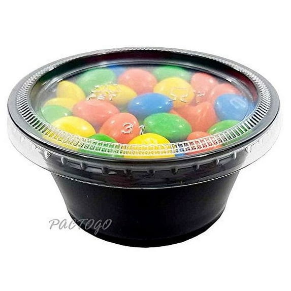 Empress 3.25 oz. BLACK Plastic Disposable Portion Souffle Container Food Cups with Lids (Pack of 50 Sets)