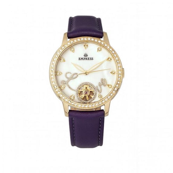 Empress EMPEM2705 Quinn Womens Semi-Skeleton Dial Leather Band Watch - Purple