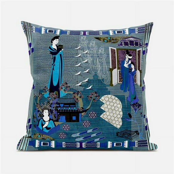 Empress Hall Throw Pillow with Removable Cover in Blue White Purple 18x18