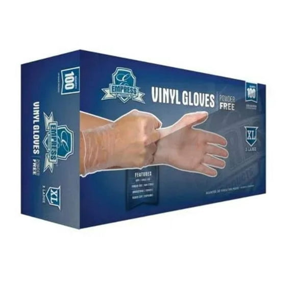 Empress Powder Free Vinyl Disposable Gloves, X-Large, 100 Count
