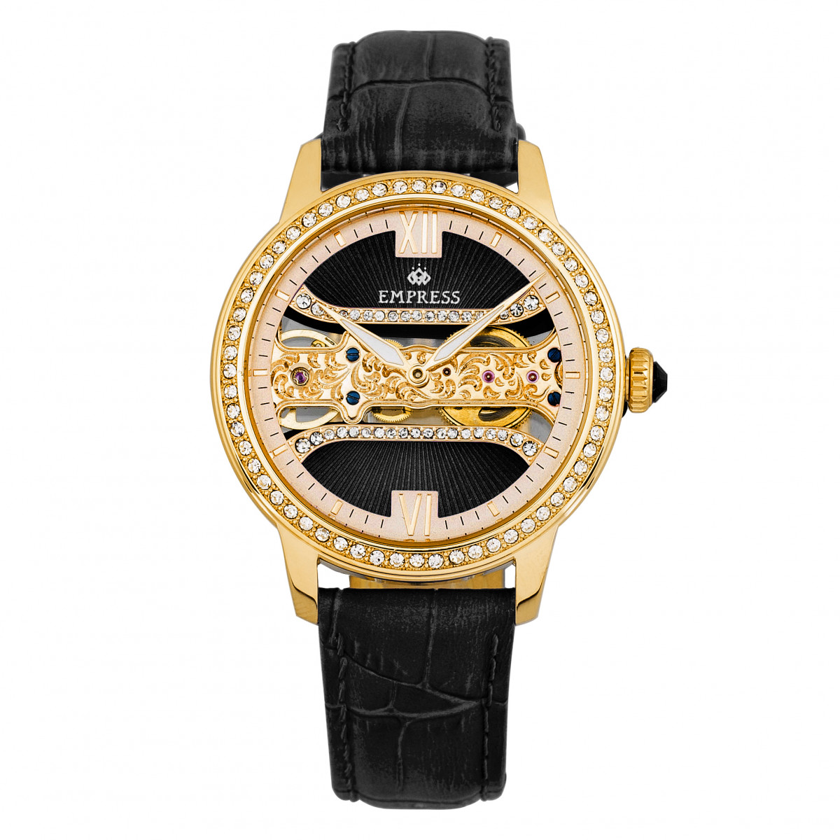 Empress Rania Mechanical Semi-Skeleton Leather-Band Watch  display picture 1