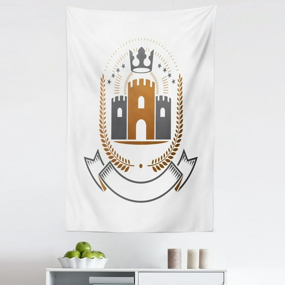 Empress Tapestry, Classic Medieval Historical Imperial Coat of Arms on Plain Backdrop, Fabric Wall Hanging Decor for Bedroom Living Room Dorm, 5 Sizes, White Black Pale Caramel, by Ambesonne