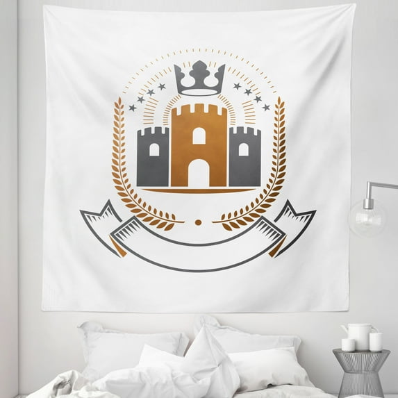 Empress Tapestry, Classic Medieval Historical Imperial Coat of Arms on Plain Backdrop, Fabric Wall Hanging Decor for Bedroom Living Room Dorm, 5 Sizes, White Black Pale Caramel, by Ambesonne
