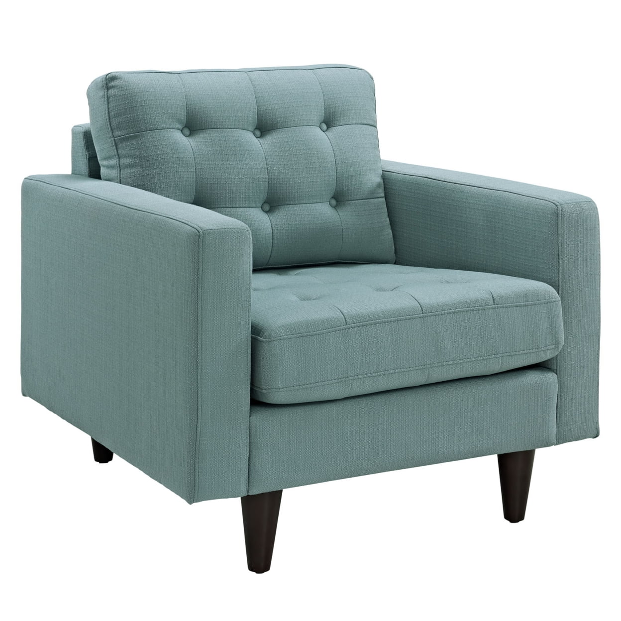 Laguna Blue Tufted Leather and Wood Accent Chair
